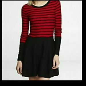 Express stripe blocked sweater skater dress